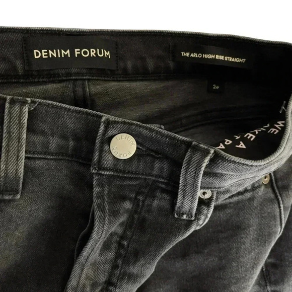 Denim Forum The Arlo High Rise Straight Black  Denim Button Fly Jeans Size 26 - Picture 8 of 9
